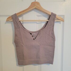 by together Ribbed Button Notch Neck Cropped Tank in taupe size M/L